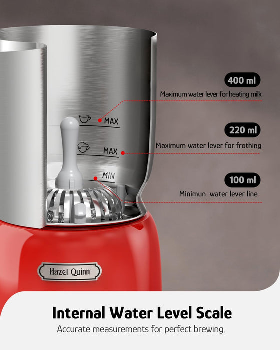 Hazel Quinn Milk Frother, 5 Functions, Variable Temp and Thickness Frother and Steamer, Detachable for Dishwasher Safe, 400ML/13.5OZ for Hot & Cold Latte, Cappuccino - Ruby Red - Grill Parts America