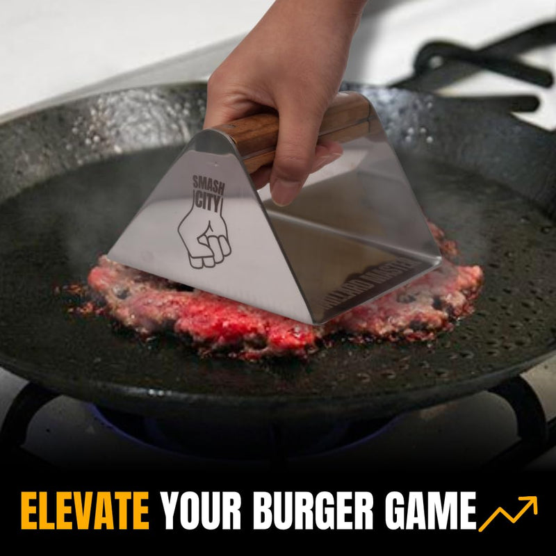 Smash City Smashed Burger Press – Non Stick Stainless Steel Burger Smasher Tool – Grill Press Smashburger Tool– Smashed Burger Press for Smashburger with Rounded Wooden Handle - Grill Parts America