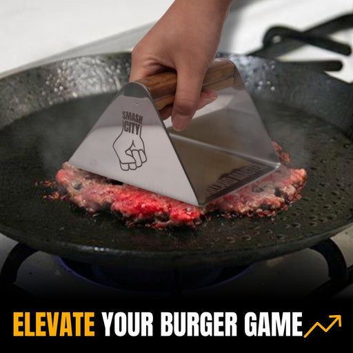 Smash City Smashed Burger Press – Non Stick Stainless Steel Burger Smasher Tool – Grill Press Smashburger Tool– Smashed Burger Press for Smashburger with Rounded Wooden Handle - Grill Parts America