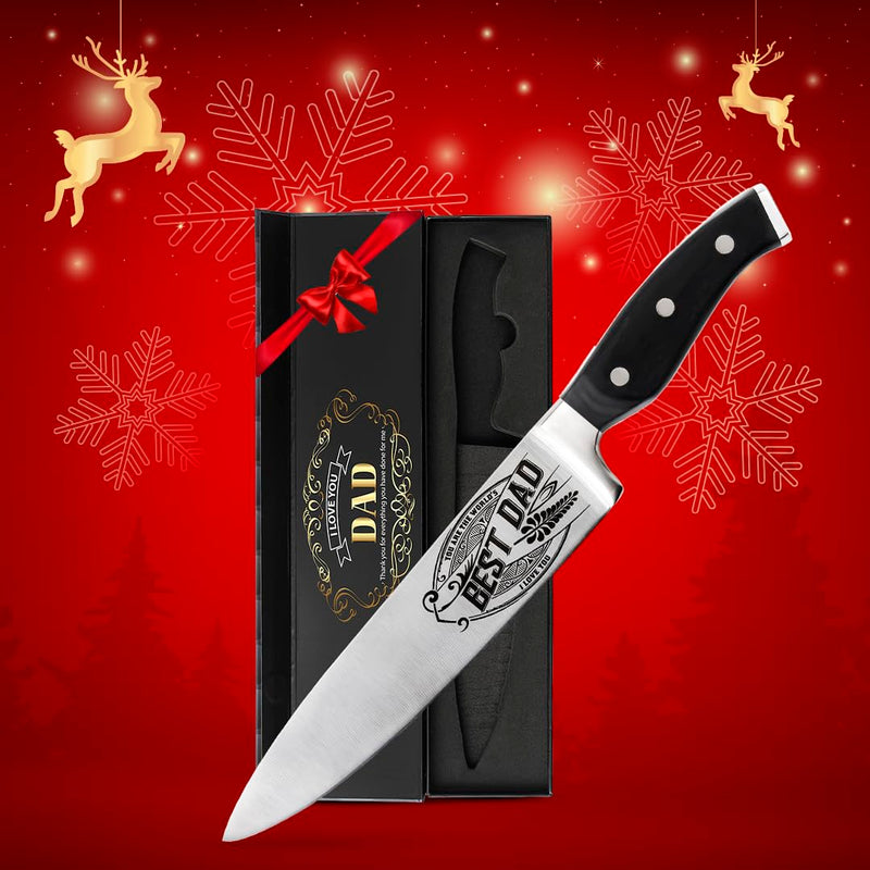 Fathers Day Gift “BEST DAD” - CutLinx Chef Knife Gift Set - 8 in. Stainless Carbon Steel Kitchen Knive w/Pakka Wood Handle - Birthday, Father's Day, Christmas, Anniversary, Housewarming, Holiday Gifts - Grill Parts America
