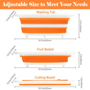 Rottogoon Collapsible Cutting Board, Foldable Chopping Board with Colander, Multifunctional Kitchen Vegetable Washing Basket Silicone Dish Tub for BBQ Prep/Picnic/Camping(Orange) - Grill Parts America