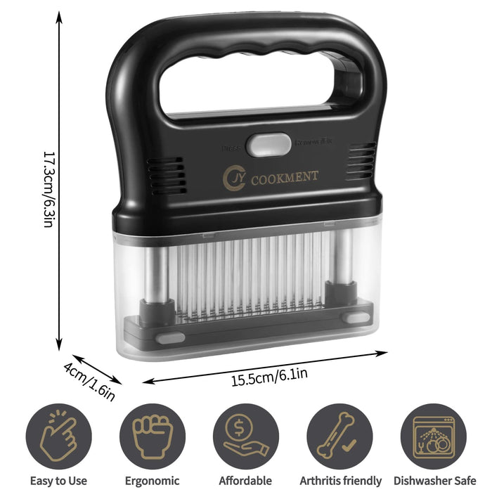 JY COOKMENT Meat Tenderizer Tool with 48 Stainless Steel Ultra Sharp Needle Blades, Detachable Kitchen Cooking Tool Best For Tenderizing, BBQ, Marinade - Grill Parts America