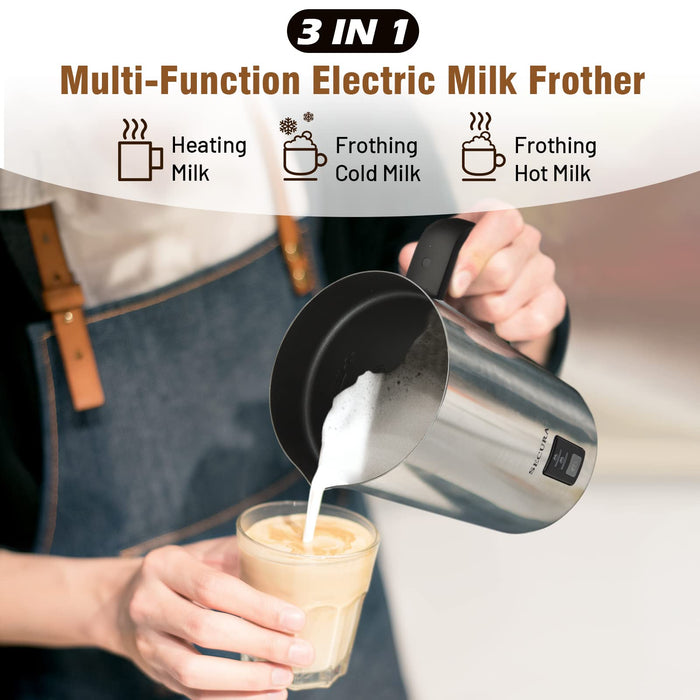 Secura Milk Frother, Electric Milk Steamer Stainless Steel, 8.4oz/250ml Automatic Hot and Cold Foam Maker and Milk Warmer for Latte, Cappuccinos, Macchiato, 120V - Grill Parts America