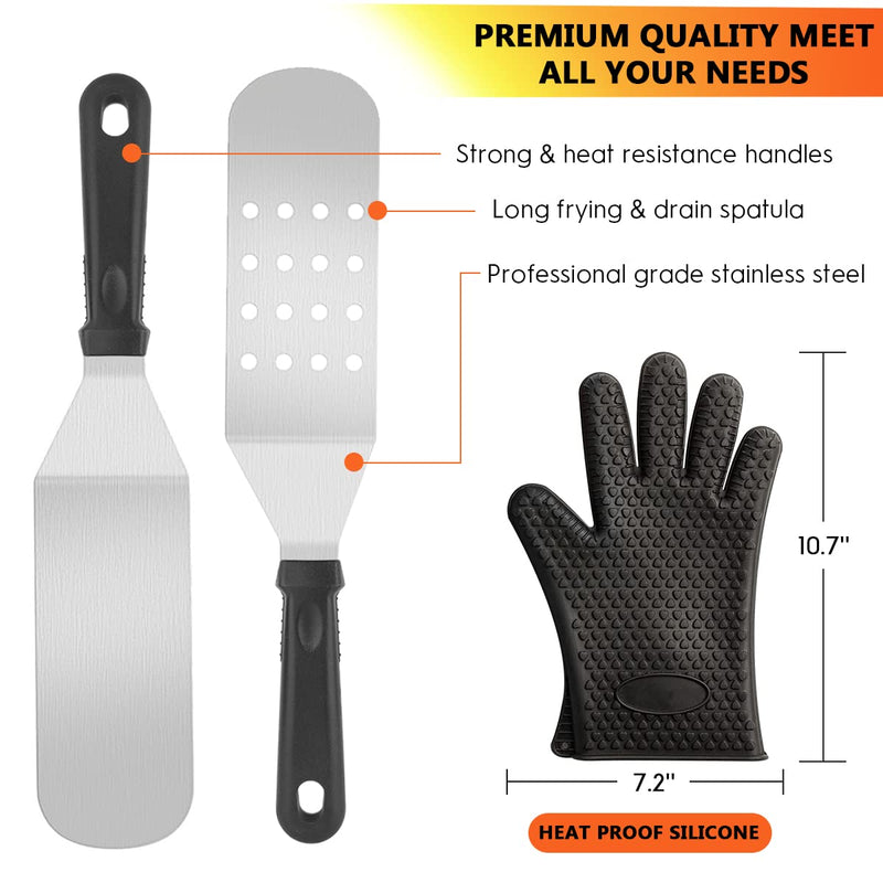 Griddle Accessories Kit, 135 Pcs Griddle Grill Tools Set for Blackstone and Camp Chef, Professional Grill BBQ Spatula Set with Basting Cover, Spatula, Scraper, Bottle, Tongs, Egg Ring - Grill Parts America