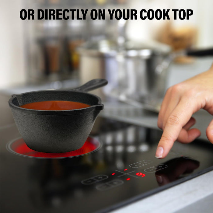 Small Cast Iron Basting Pot with Silicone BBQ Brush – Cast Iron Saucepan for Grilling, Smoking, and BBQ Accessories, 15 Oz - Grill Parts America