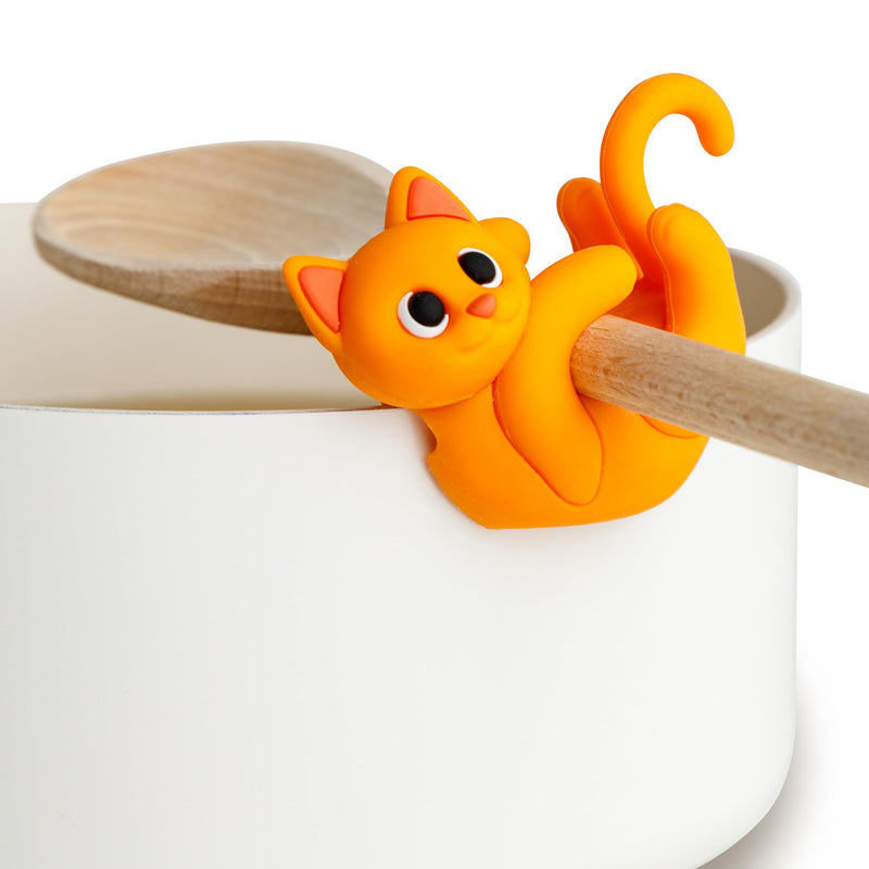 Cat Funny Spoon Rest Silicone Utensil Rest - Pot Spoon Holder for Pot - Food Grade Silicone Utensil Holder Kitchen Gadget - Fun, Cute & Silly Orange Cat Design - Super Fun! - Grill Parts America