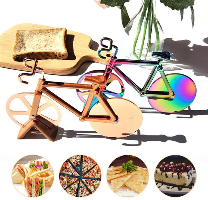 WNX Pizza Cutter, Bicycle Pizza Cutter, Dual Stainless Steel Non-Stick Cutting Wheels for Pizza Lovers, Holiday Vacation Housewarming Kitchen Gadget Cool Men's Gift (Golden) - Grill Parts America