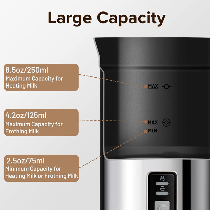 Secura Milk Frother, Electric Milk Steamer Stainless Steel, 8.4oz/250ml Automatic Hot and Cold Foam Maker and Milk Warmer for Latte, Cappuccinos, Macchiato, 120V - Grill Parts America