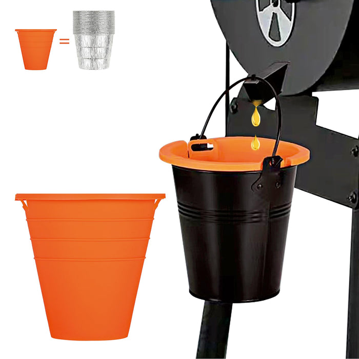 Easyki 2pcs reuasble Silicone Grease Bucket Liners Compatible for Traeger/Pit Boss ect/Oklahoma Joe' /Green Mountain Grill Drip Tray Bucket Liner for pro Pellet Wood Smoker Grill Accessories（Orange） - Grill Parts America