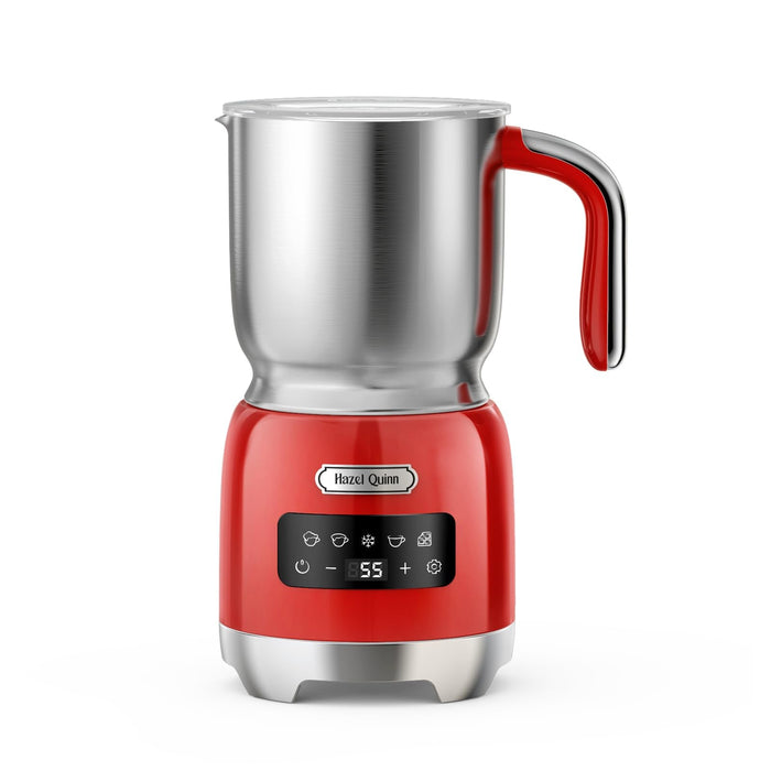 Hazel Quinn Milk Frother, 5 Functions, Variable Temp and Thickness Frother and Steamer, Detachable for Dishwasher Safe, 400ML/13.5OZ for Hot & Cold Latte, Cappuccino - Ruby Red - Grill Parts America