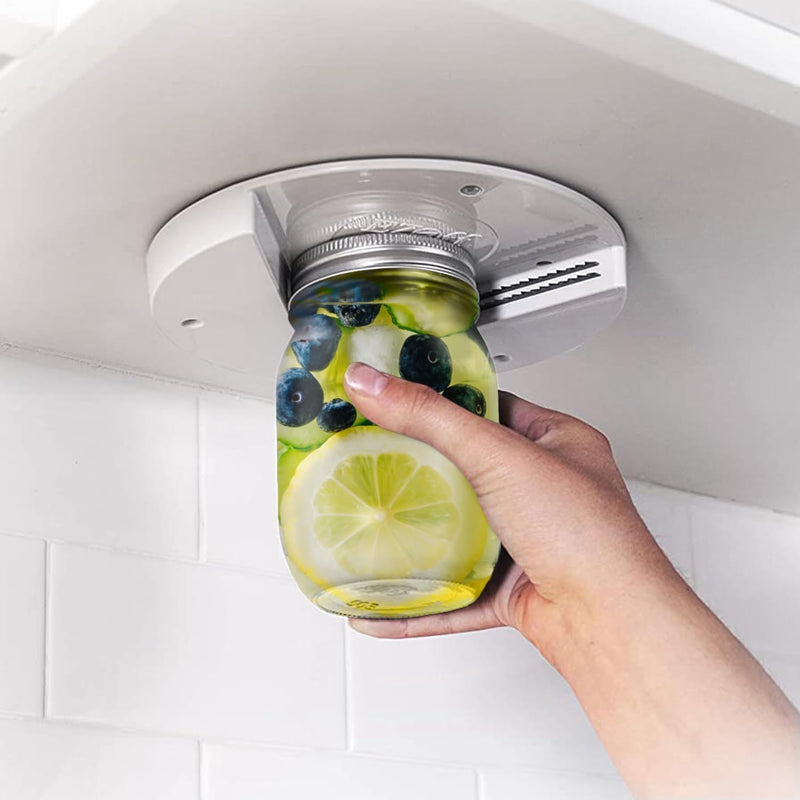 EZ Off Jar Opener for Seniors - Under Cabinet Jar Openers for Weak Hands, Easy Grip, Arthritis jar opener, One Handed Gadgets & Bottle Opener - Essential Kitchen Gadgets for Home Assistance - White - Grill Parts America