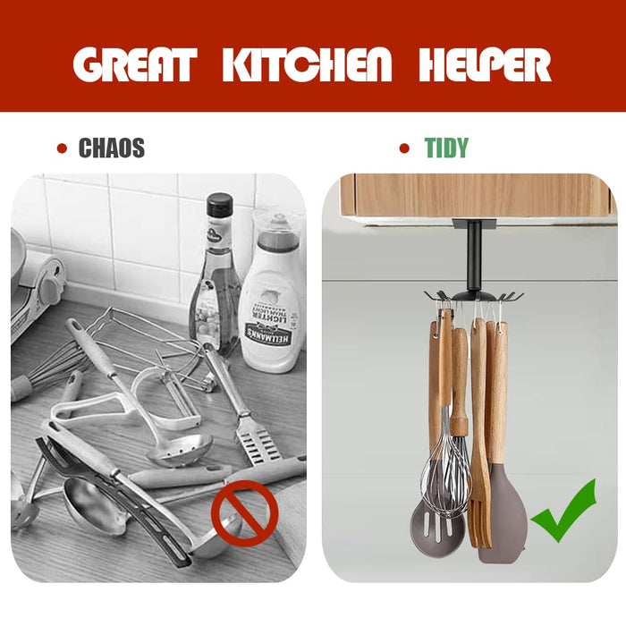 Kitchen Rotating Utensils Hooks, Matte Black Cooking Utensil Rack with 8 Rotatable Hooks for Spoons Pots Rags. Top Mounted Metal Kitchen Utensils Hanger Holder for Kitchen Bathroom Garage. - Grill Parts America