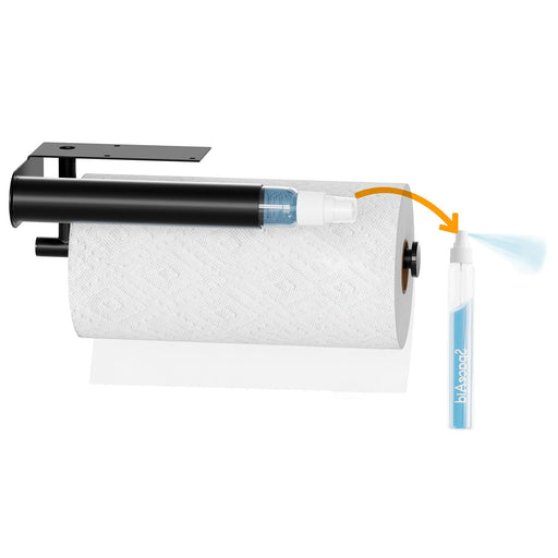 SpaceAid SprayNeat 2 in 1 Paper Towel Holder with Spray Bottle, Under Cabinet Paper Towels Holders with Sprayer Inside, Hanging Wall Mount Papertowels Roller for Kitchen (Black) - Grill Parts America