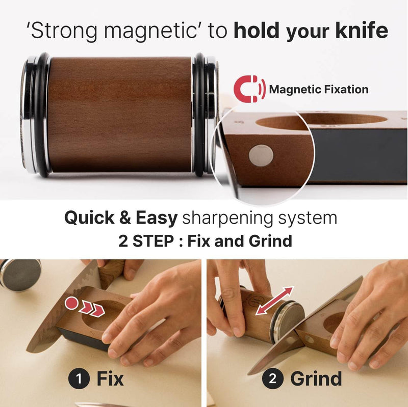 HADANA Rolling Knife Sharpener Tool Kit for Straight Edge - 360 Diamond Disc,600 Ceramic Honing Disc,Magnetic Angle with 15,18,20,22 Degree for various type of Kitchen Knives (Walnut Edition) - Grill Parts America