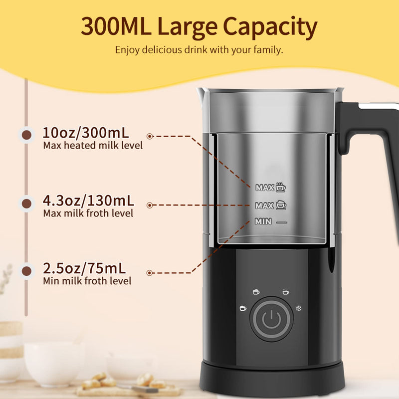 4 in 1 Electric Milk Frother: 10oz/350 mL Large Capacity Electric Milk Steamer for Hot and Cold Milk Froth - Automatic Milk Frother & Warmer for Latte, Cappuccinos, Macchiato, Hot Chocolate - Grill Parts America