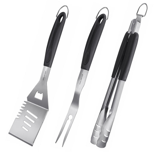 HAUSHOF Large Grill Accessories Heavy Duty BBQ Set Gifts for Men/Women - Premium Stainless Steel Spatula, Fork & Tongs (16.5/16/16.5 in.), Barbecue Utensils Tool Kit Gift for Grilling Lover Outdoor - Grill Parts America