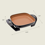 BELLA Electric Skillet and Frying Pan with Glass Lid, Nonstick Coating, Cool Touch Handles, Removable Heating Probe, Dishwasher Safe, 12 x 12 inch, Copper - Grill Parts America