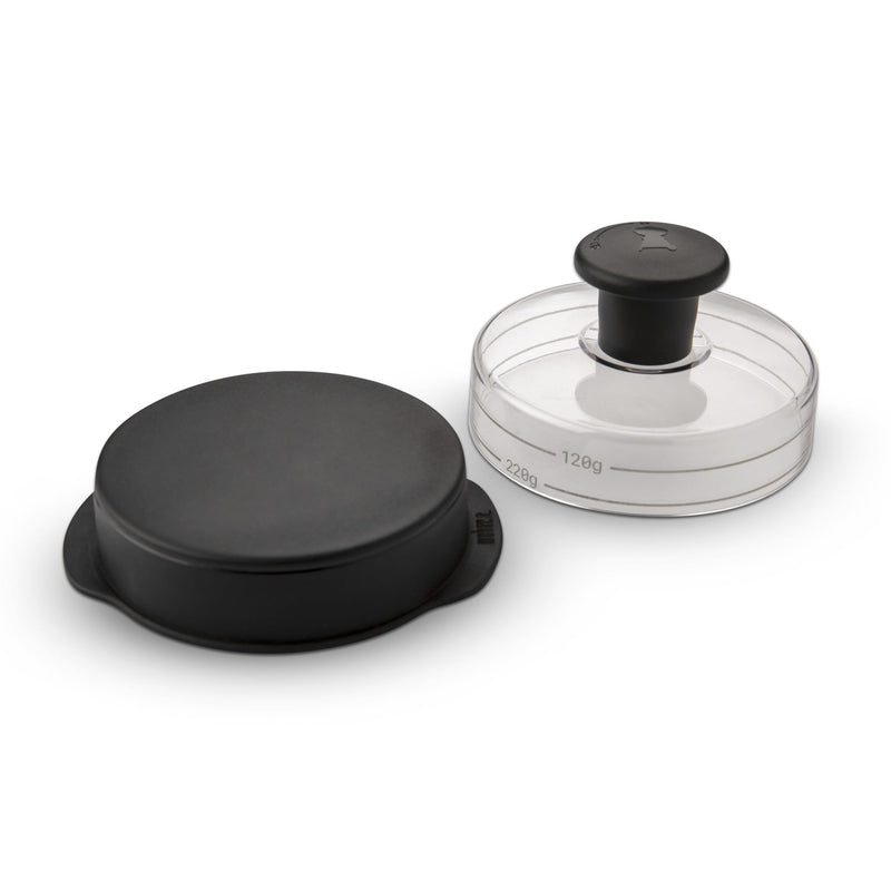 Weber Hamburger Press, for uniform burger patties, for preparing 200 & 120g patties, removable handle for easy storage, dishwasher safe - Black (6400) - Grill Parts America