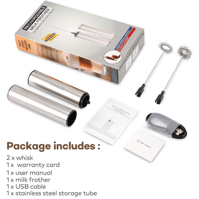 Rechargeable Milk Frother Battery Operated,2-Speed Portable Travel Frother,Electric Milk Foamer Coffee Frother for Latte, Cappuccino, Hot Chocolate Drink Mixer with Double Mini Whisks and USB Cable - Grill Parts America