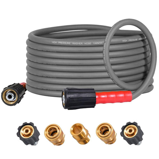 YAMATIC Super Flexible Pressure Washer Hose 25FT for Power Washer Replacement, Kink Resistant Extension With Leak-Free M22 Female & 3/8" Quick Connect Adapters, 1/4" 3200 PSI, Grey - Grill Parts America