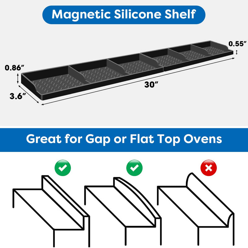 Hydream Stove Top for Silicone Shelf,30 Inch Magnetic Shelf Over the Stove Spice Rack,Kitchen Shelf for Above Stovetop Organizer Magnet Flat Back of Stove Storage Suctioned for The Stove-Black - Grill Parts America