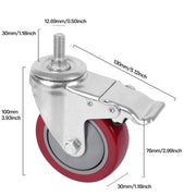 DICASAL 4 Inch Heavy Duty Stem Casters 360 Degree Swivel Thread Wheels with Metric Size M12-1.75 Screw Bolt Double Locking Brake Castor Wheel Load Capacity Upto 1200 Lbs Pack of Four - Grill Parts America