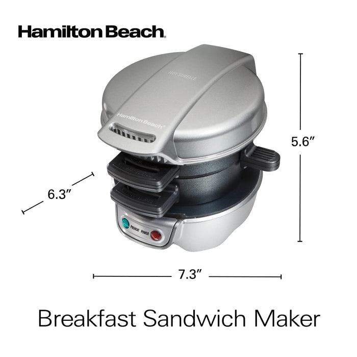 Hamilton Beach Breakfast Sandwich Maker with Egg Cooker Ring, Customize Ingredients, Perfect for English Muffins, Croissants, Mini Waffles, Perfect White Elephant Gifts, Silver (25475) - Grill Parts America