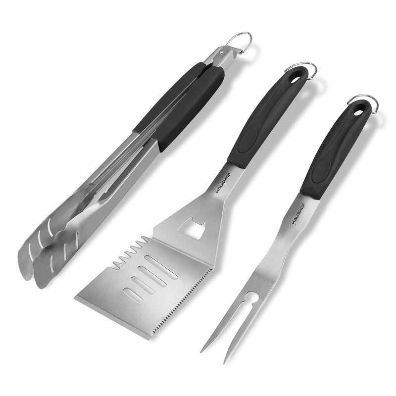 HAUSHOF Large Grill Accessories Heavy Duty BBQ Set Gifts for Men/Women - Premium Stainless Steel Spatula, Fork & Tongs (16.5/16/16.5 in.), Barbecue Utensils Tool Kit Gift for Grilling Lover Outdoor - Grill Parts America