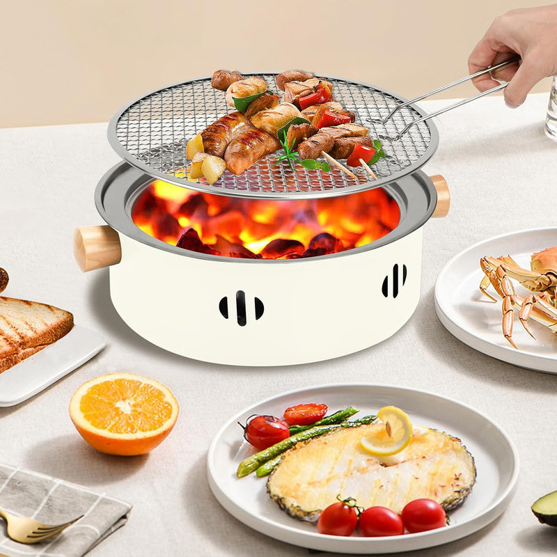 Portable Charcoal Barbecue Grill, 1Pc Small Outdoor Camping Grill (Beige)