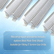 Heat Plate Shield Stainless Steel Gas Burner Cover Grill Replacement Parts for Viking VGBQ 30 in T Series, VGBQ 41 in T Series, VGBQ 53 in T Series, VGBQ30, VGBQ41, VGBQ53, 4 Pack Flame Tamers