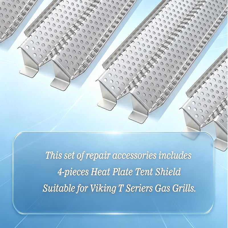 Heat Plate Shield Stainless Steel Gas Burner Cover Grill Replacement Parts for Viking VGBQ 30 in T Series, VGBQ 41 in T Series, VGBQ 53 in T Series, VGBQ30, VGBQ41, VGBQ53, 4 Pack Flame Tamers