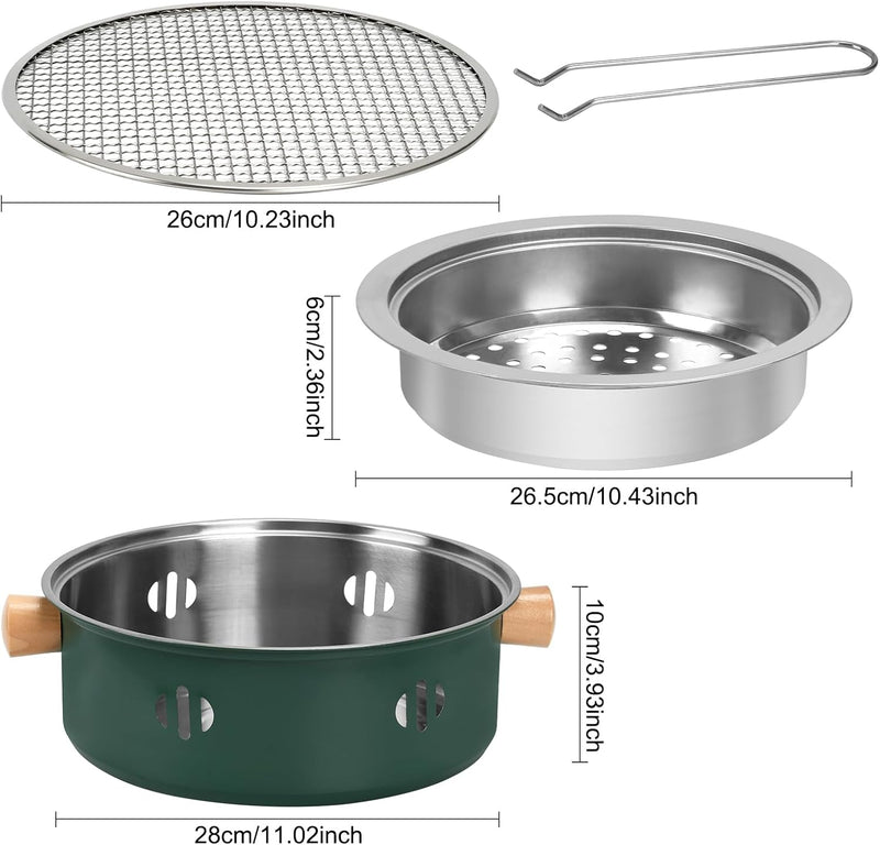 Portable Charcoal Barbecue Grill, 1Pc Small Outdoor Camping Grill (Green)