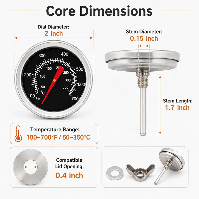 2" Grill Temperature Gauge for BBQ Gas Grills