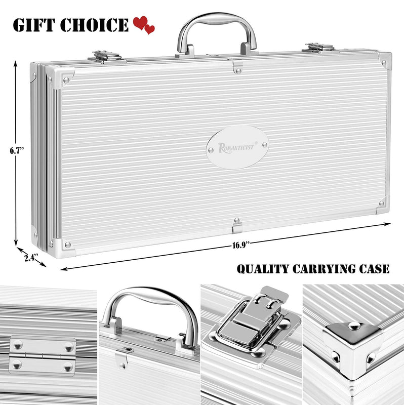ROMANTICIST 30pcs Stainless Steel Grill Tool Set, Heavy Duty BBQ Grilling Accessories for Men Women, Non-Slip Grill Utensils Kit with Thermometer Mats in Aluminum Case for Outdoor, Camping Silver - Grill Parts America