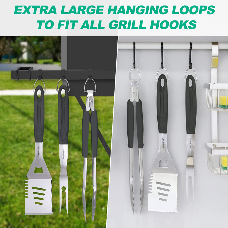 HAUSHOF Large Grill Accessories Heavy Duty BBQ Set Gifts for Men/Women - Premium Stainless Steel Spatula, Fork & Tongs (16.5/16/16.5 in.), Barbecue Utensils Tool Kit Gift for Grilling Lover Outdoor - Grill Parts America