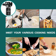Silicone Cooking Utensil Set, Umite Chef 15pcs Silicone Cooking Kitchen Utensils Set, Non-stick - Best Kitchen Cookware with Stainless Steel Handle - Black - Grill Parts America