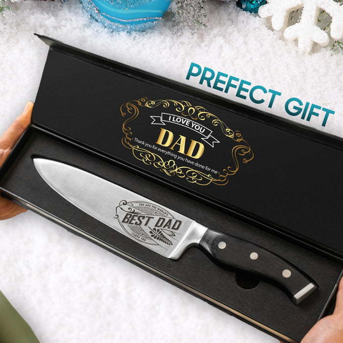 Fathers Day Gift “BEST DAD” - CutLinx Chef Knife Gift Set - 8 in. Stainless Carbon Steel Kitchen Knive w/Pakka Wood Handle - Birthday, Father's Day, Christmas, Anniversary, Housewarming, Holiday Gifts - Grill Parts America