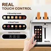 Mecity 2 Slice Toaster Touch Screen 1.5" Wide Slot, Stainless Steel Smart Bread Toaster for Bagel Muffin Waffle Gluten Free Breads, Timer, Defrost, Reheat, 120V 825W - Grill Parts America