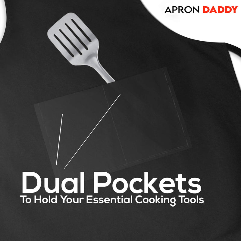 APRON DADDY Apron for Men - Dad The Man The Myth The Grill Master - Adjustable Large 1 Size Fits All - Poly/Cotton Apron with 2 Pockets - BBQ Gift Apron for Father, Husband, Chef - Grill Parts America