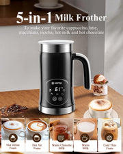 5-in-1 Milk Frother and Steamer - Upgraded Automatic Milk Steamer 11.8oz Hot & Cold Foam Maker and Milk Warmer with LED Display Touch Screen & Two Whisks for Latte,Cappuccinos,Silent Working - Grill Parts America