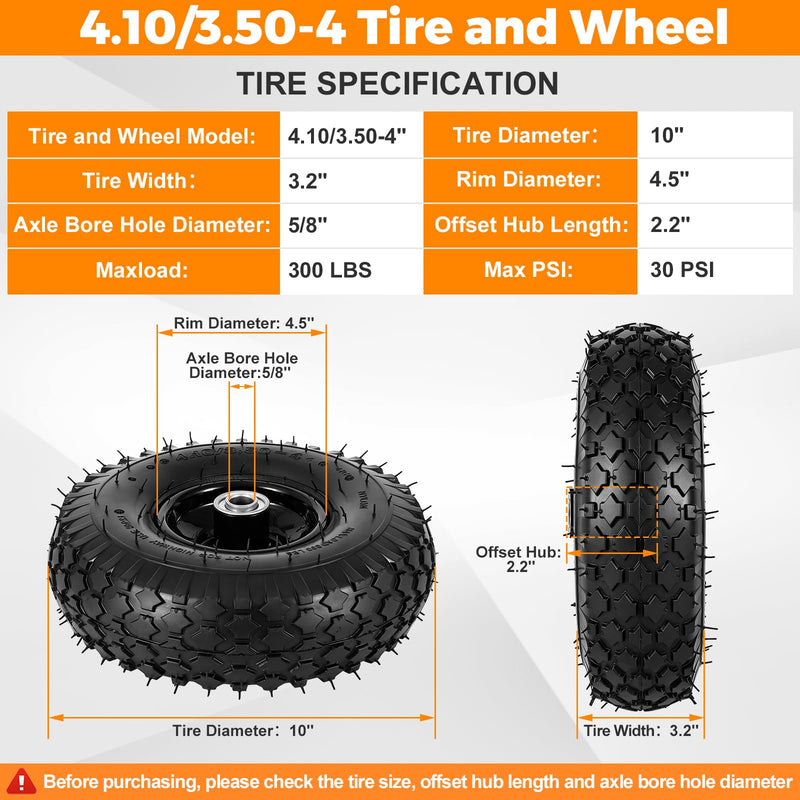 RRQ 4.10/3.50-4 pneumatic tire and wheel, 10-inch black patio replacement tire