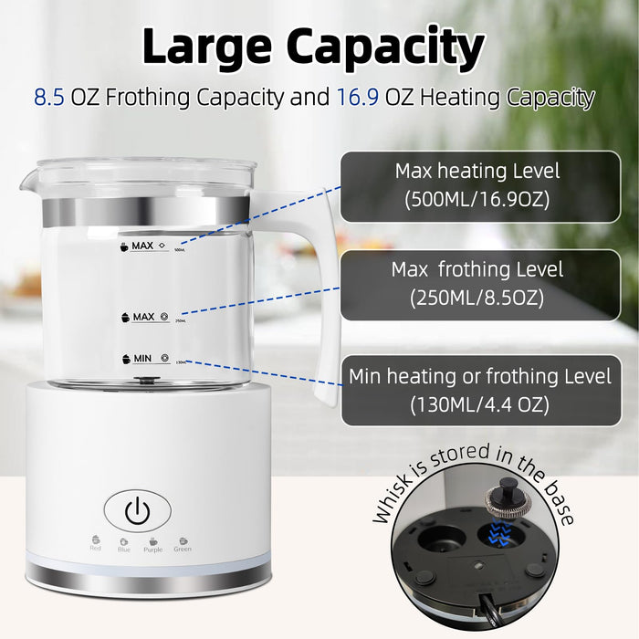 Electric Milk Frother, 4 in 1 Milk Frother and Steamer, Milk Steamer,16.9OZ/500ml Automatic Warm and Cold Foam Maker for Coffee,Latte, Cappuccino, Macchiato, Hot Chocolate, Dishwasher Safe (White) - Grill Parts America