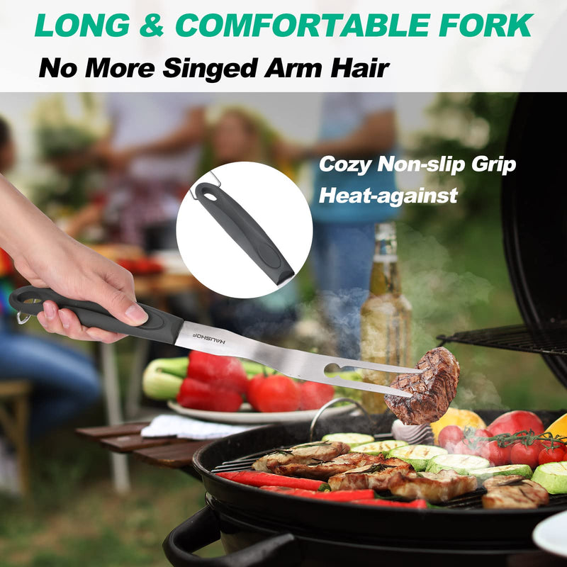 HAUSHOF Large Grill Accessories Heavy Duty BBQ Set Gifts for Men/Women - Premium Stainless Steel Spatula, Fork & Tongs (16.5/16/16.5 in.), Barbecue Utensils Tool Kit Gift for Grilling Lover Outdoor - Grill Parts America