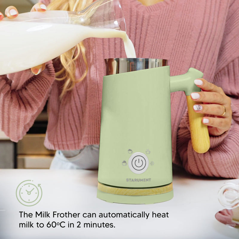 Starument Electric Milk Steamer & Frother - Automatic Foamer & Heater for Coffee Drinks - 4 Settings for Cold, Airy, Dense Foam & Warm Milk - Grill Parts America