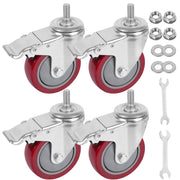 DICASAL 4 Inch Heavy Duty Stem Casters 360 Degree Swivel Thread Wheels with Metric Size M12-1.75 Screw Bolt Double Locking Brake Castor Wheel Load Capacity Upto 1200 Lbs Pack of Four - Grill Parts America