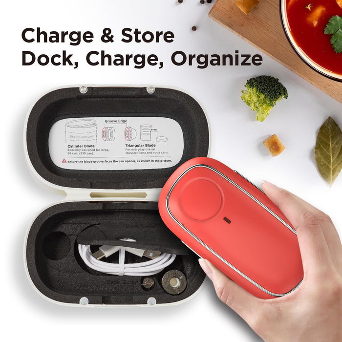 Kitchen Mama Orbit One Rechargeable Can Opener: Hands-Free Operation, Type-C Charging, Automatic Shut-Off, Smooth Edge, Professional-Grade Blade for Large Cans, Includes Elegant Storage Box (Red) - Grill Parts America