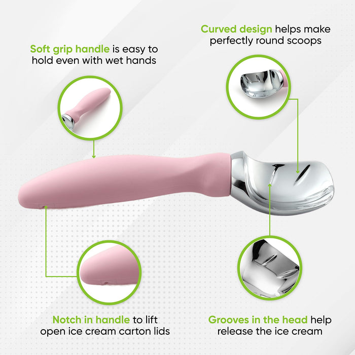 Spring Chef Ice Cream Scoop with Soft Grip Handle, Professional Heavy Duty Sturdy Scooper, Premium Kitchen Tool for Cookie Dough, Gelato, Sorbet, Pink Lemonade - Grill Parts America