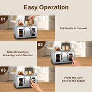 Mecity 4 Slice Toaster Touch Screen Control 4 Wide Slot, Stainless Steel Smart Bread Toaster for Bagel Muffin Waffle, Dual Control Pannel, Timer, Defrost, Reheat, 120V 1650W - Grill Parts America