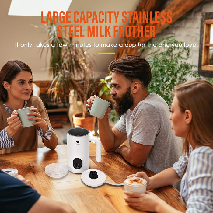 Milk Frother, Electric Milk Frother and Steamer 4 in 1 Automatic Coffee Steamer Frother, 11.8OZ / 350ML Warm and Cold Foam Frother For Coffee,Latte, Cappuccino, Macchiato, Hot Chocolate, White - Grill Parts America