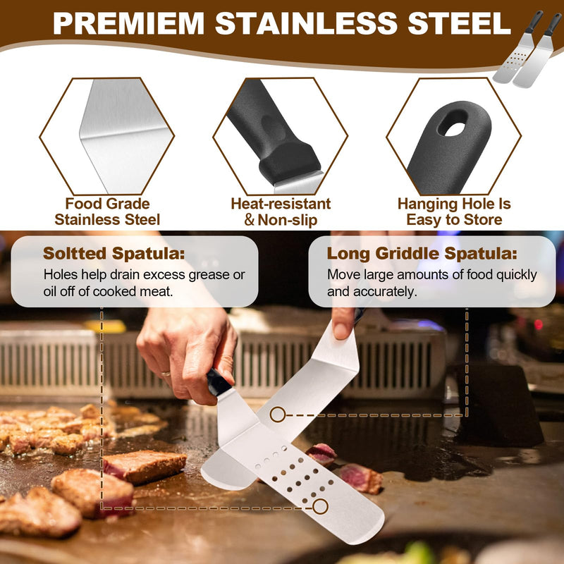 14PCS Griddle Accessories Kit, Flat Top Grill Accessories Set for Blackstone and Camp Chef, Grill Spatula Set with Enlarged Spatulas, Scraper for Outdoor Barbecue - Grill Parts America